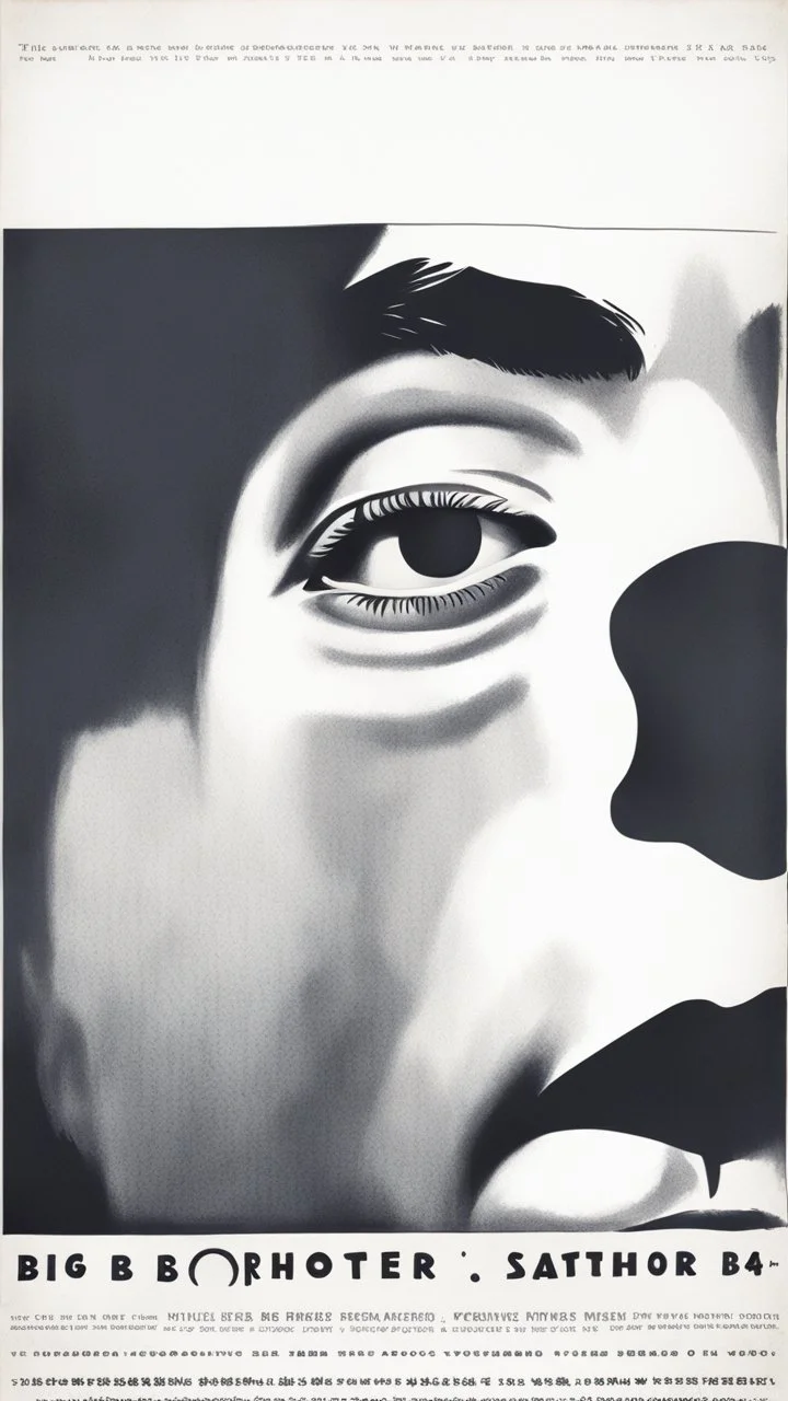 an old poster with the words"BIG BROTHER"(across top), the staring face of a man(middle, facing viewer), text "IS WATCHING"(across bottom), wwii era 1984 propaganda black and white printed poster on old paper