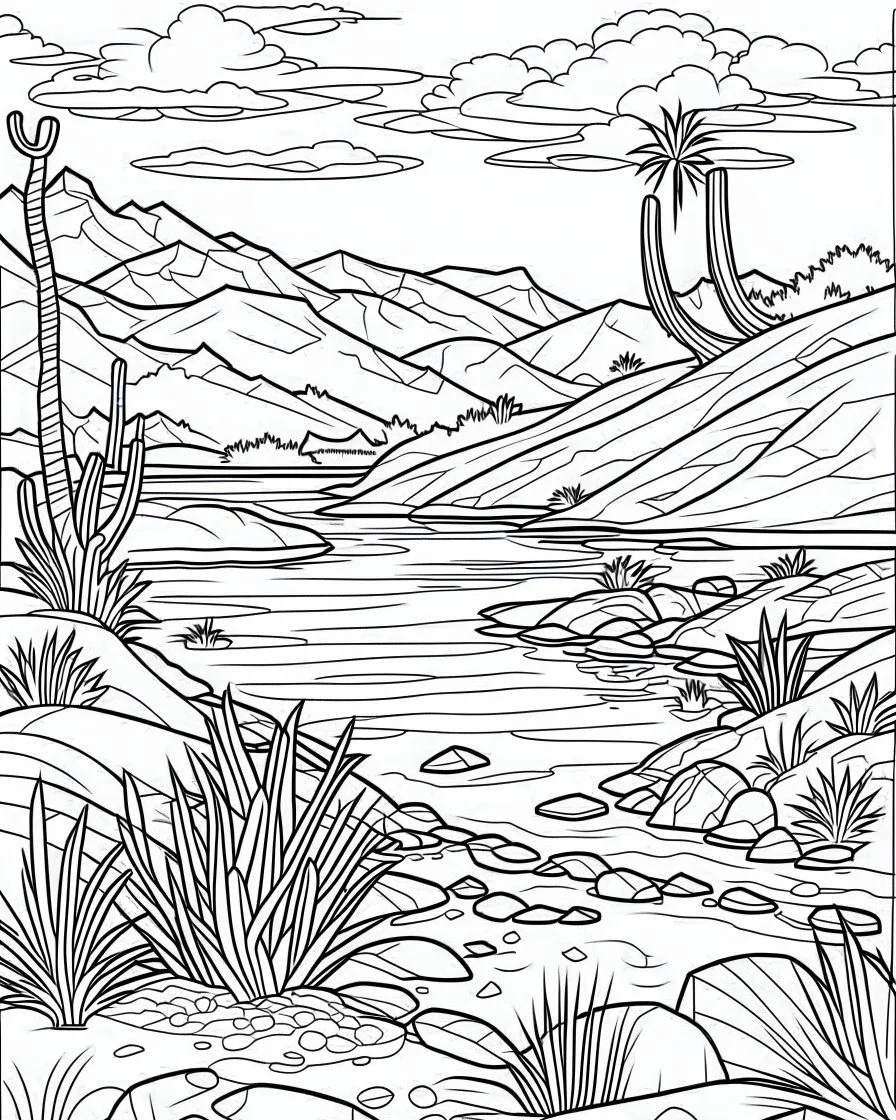 Desert lagoons coloring pages small slim line art