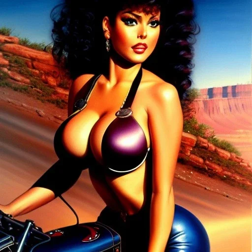 portrait of busty beautiful 'Female Rider on Akira's Bike',painting by Earl Norem, simon Bisley, evan lee, 86-86, oil on canvas, cinematic composition, extreme detail,fit full head inside picture,8k