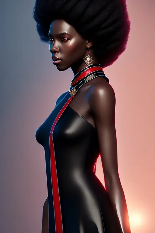 A portrait of a beautiful youthful black witch, with long black flowing hair, wearing a black skintight dress with a red scarf, wizard, magical, ethereal, Warm bright lighting. Concept art by wlop. Ultra quality 8k.