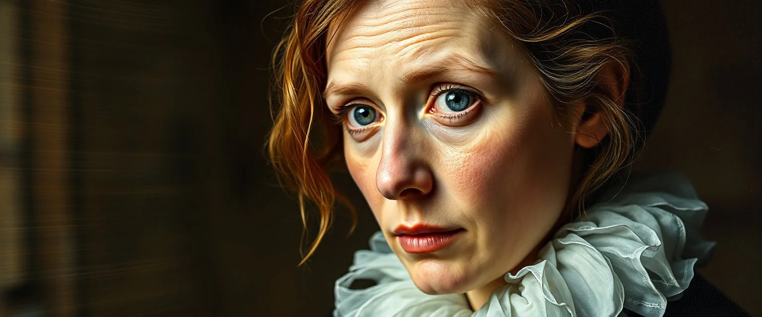 master oil painting by Rembrandt, motion blur sickness background, super clear foreground portrait