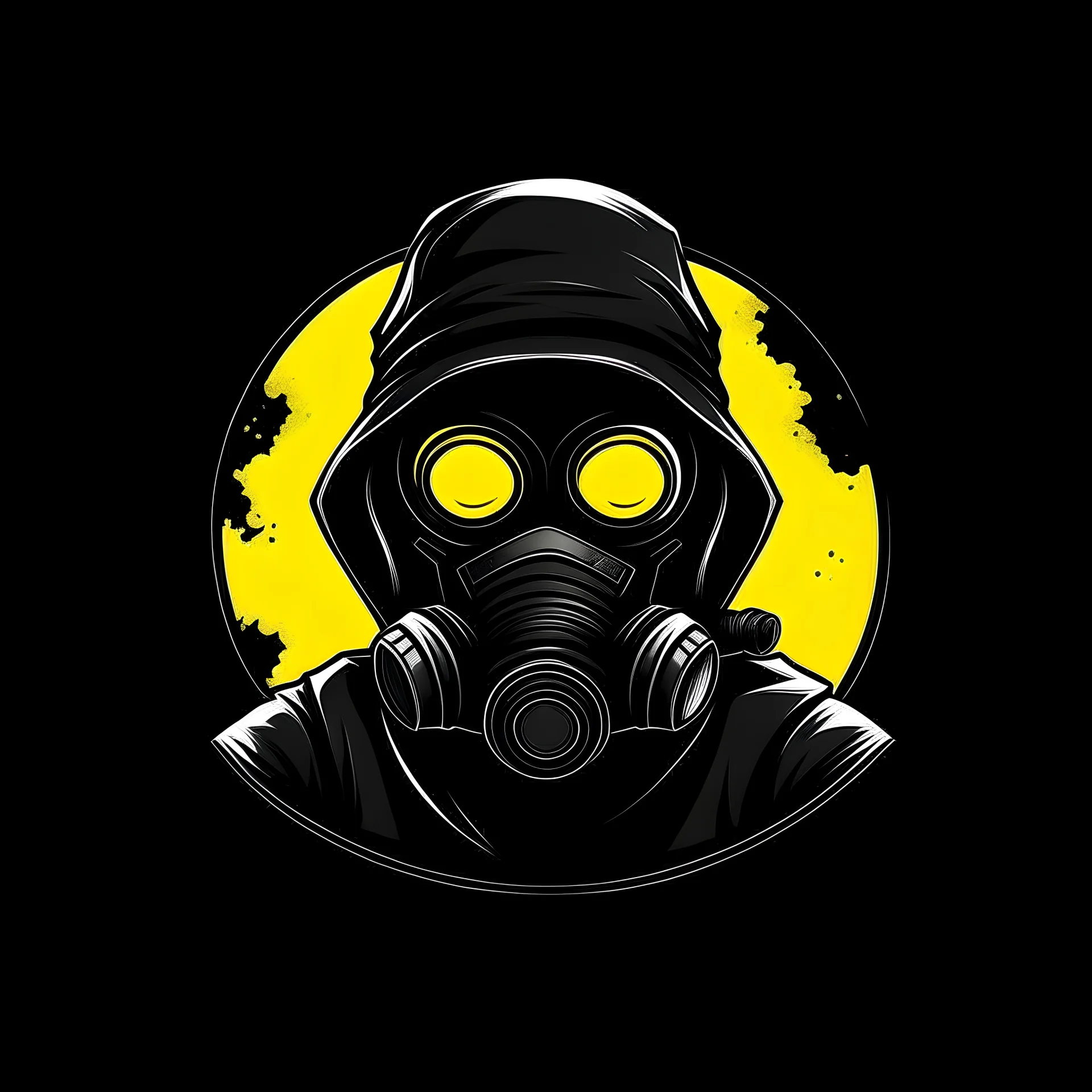 create logo symbol, shadow guard, respirator mask, yellow eyes, cap backwards