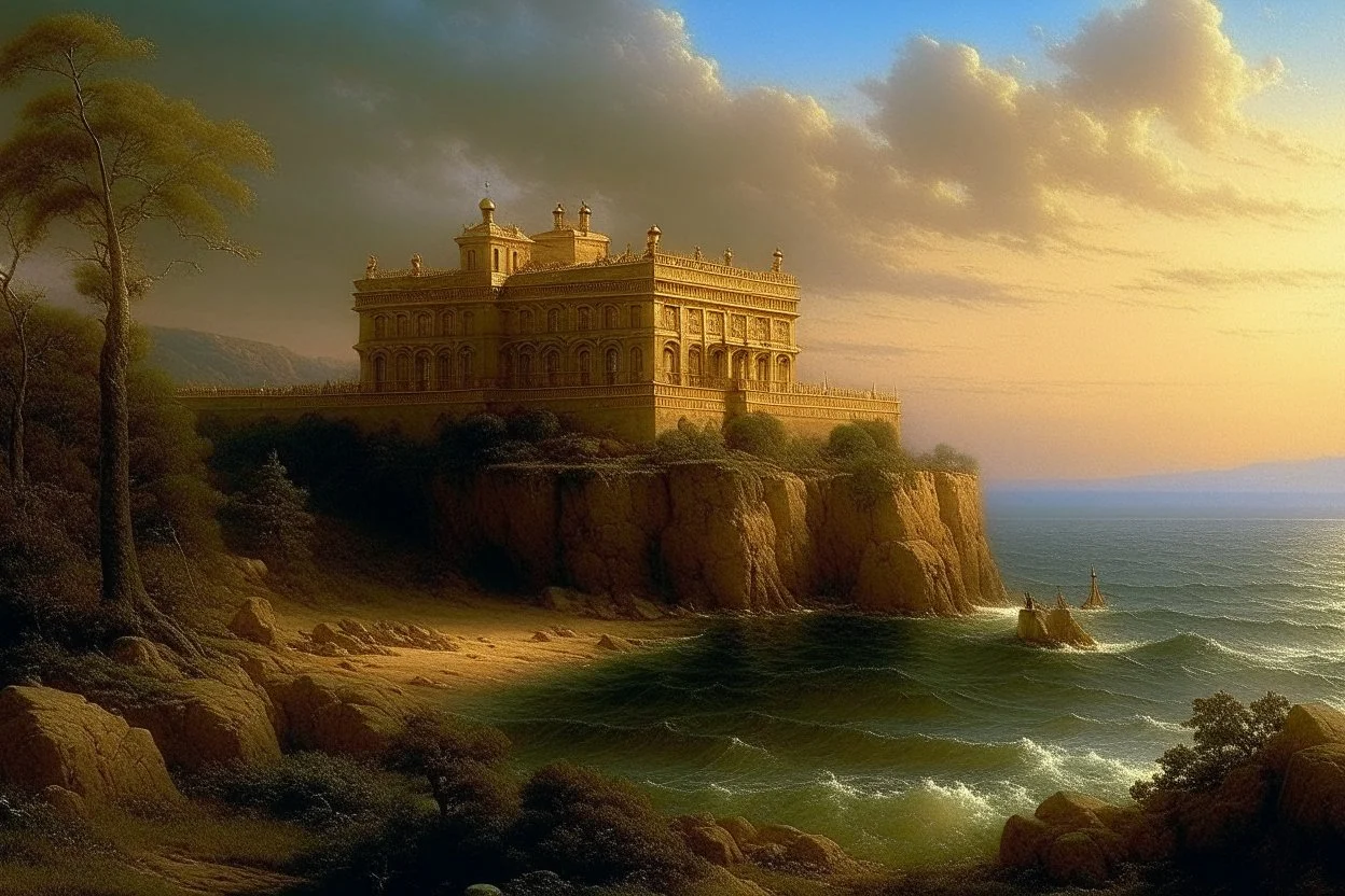 A brown stone palace painted by Ivan Aivazovsky