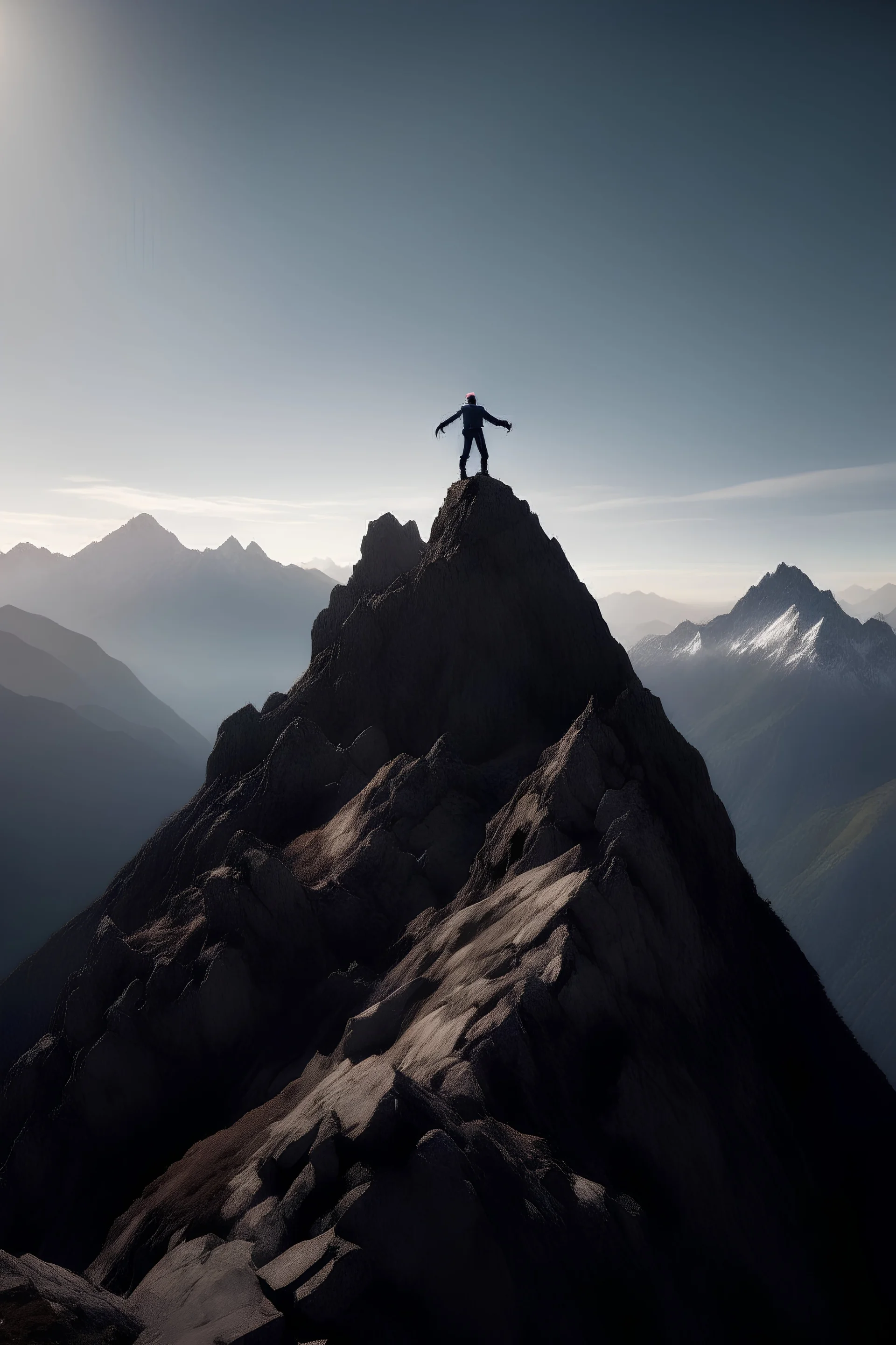 A person conquering a mountain peak, symbolizing personal achievement.