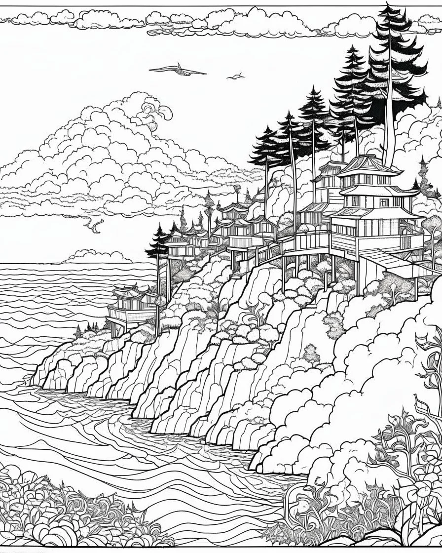 peninsula hill, sea coloring pages coloring pages, no color small slim line art