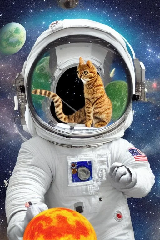 Can you imagine a world where even cats can explore the vastness of space? Well, behold the image of a feline astronaut enjoying a snack of grass while floating among the stars. Let your imagination run wild as you picture this cosmic kitty, and who knows, maybe one day we'll see it become a reality! Make sure the cat is enjoying some grass!