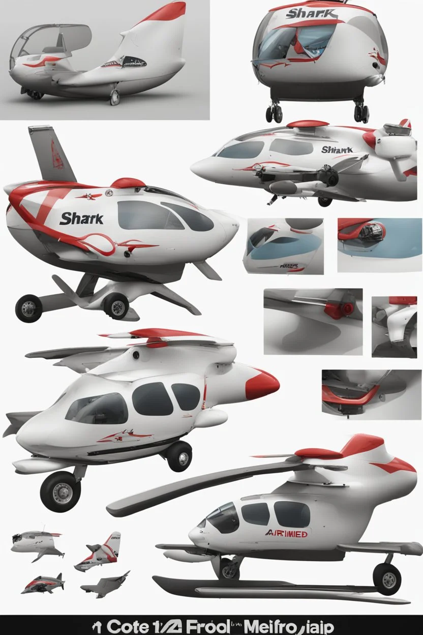 aeroplane airmed air ambulance inspired by shark with side view , quarter view and front view