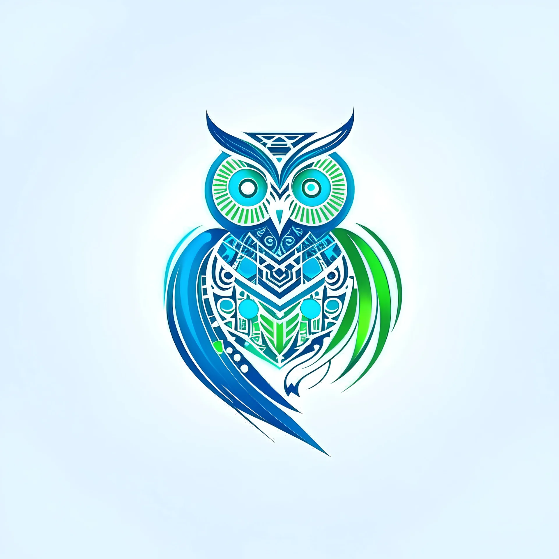Design a logo that combines an owl and a circuit pattern or data stream, symbolizing a fusion of wisdom and advanced technology, ensuring a clean and modern aesthetic suitable for a tech company named "Whizdom.ai" using a color palette of [blue, green, white].