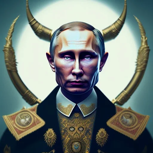 Putin as LUcifer with horn, Character Portrait, magnificent, majestic, highly intricate gigantic, Realistic photography, incredibly detailed, ultra high resolution, 8k, complex 3d render, cinema 4d