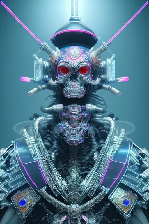 Futuristic Neon crystal skeleton samurai smoke