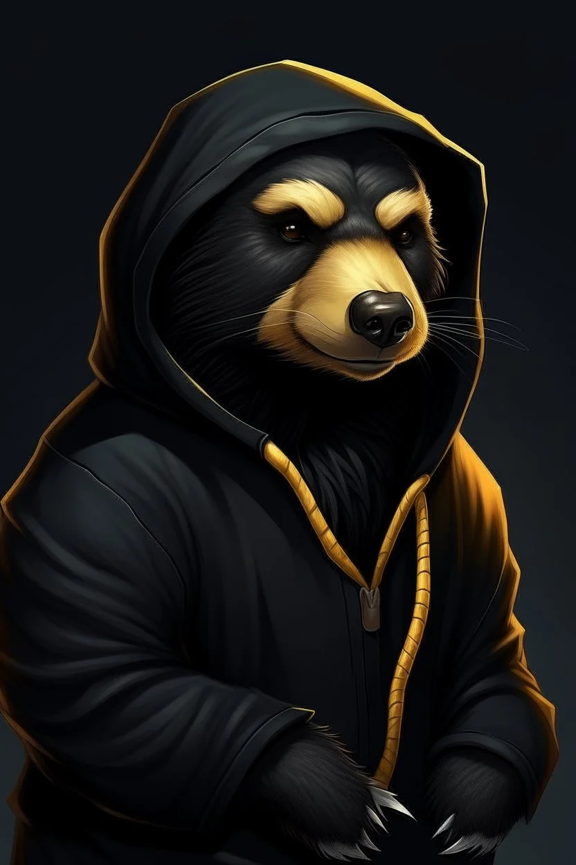 regal looking cyber honey badger wearing a black hoodie