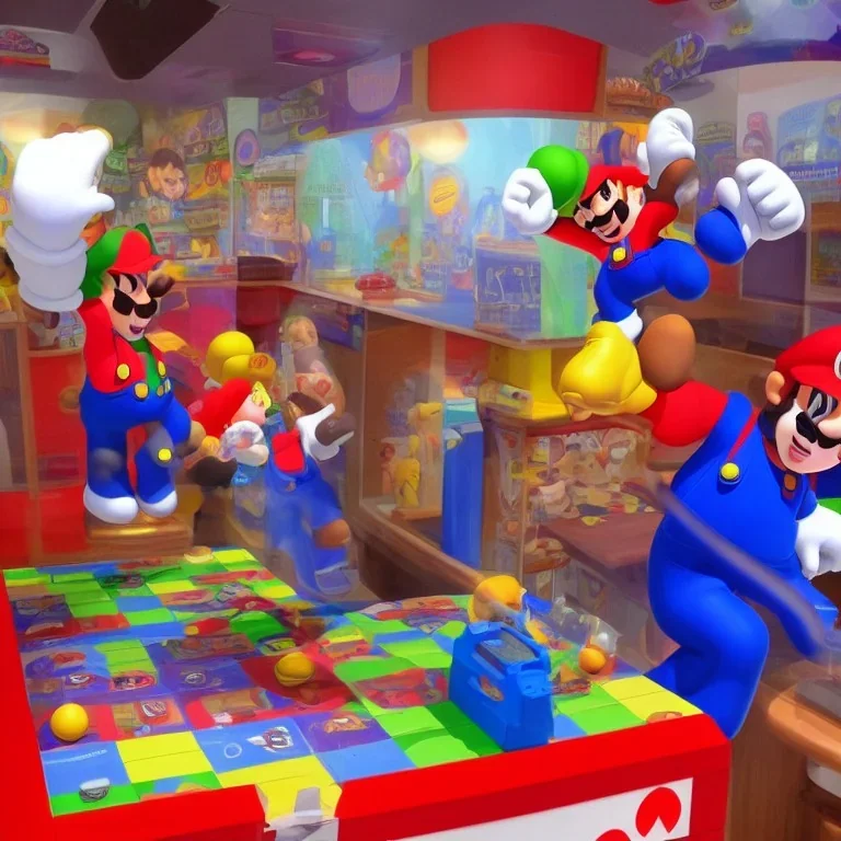 mario in chucky cheese playing a game that was from nintendo