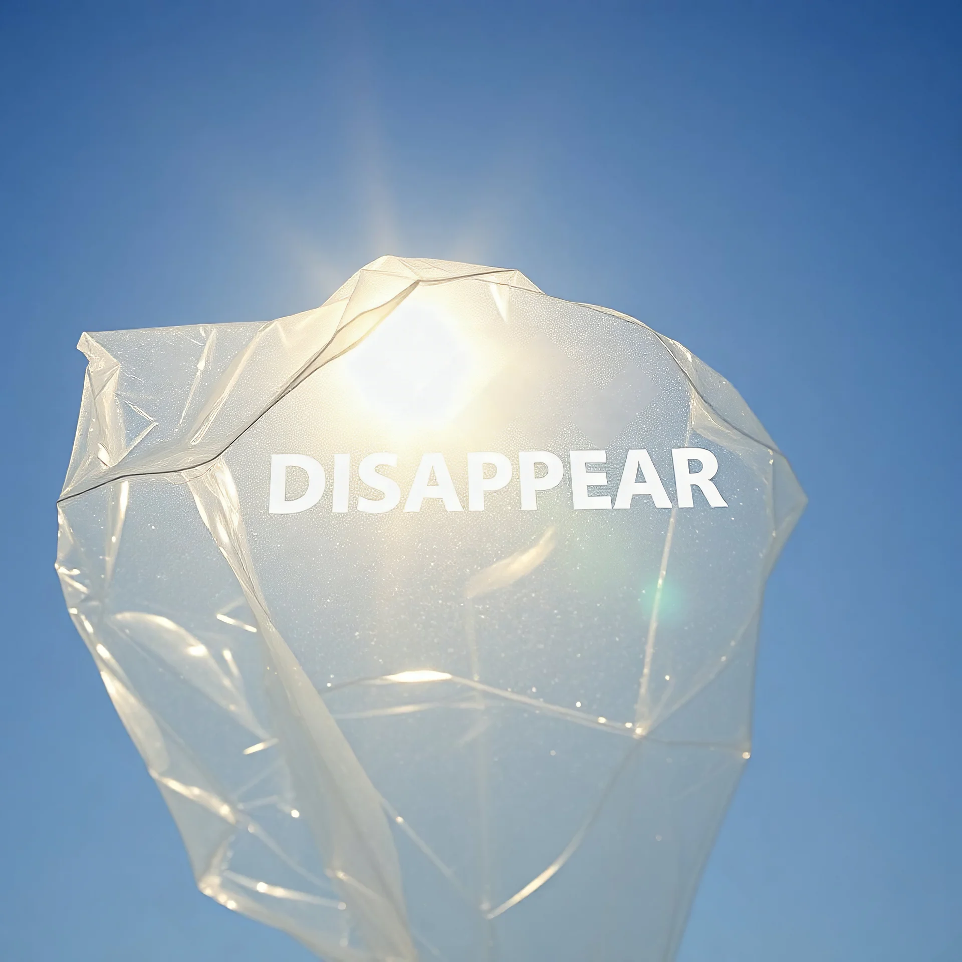 plastique qui find au soleil, avec le mot DISPARAITRE