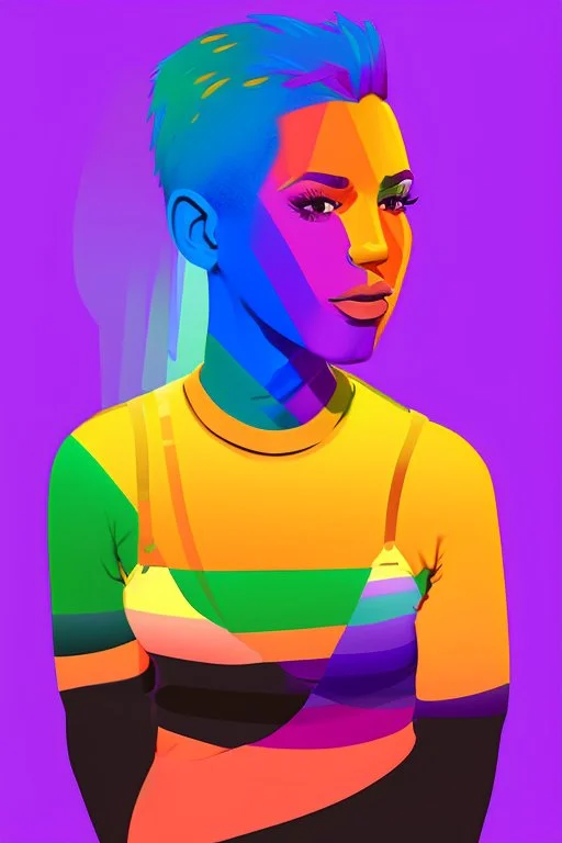 Portrait of a lgbtq activist with pride colors in background strong and powerful