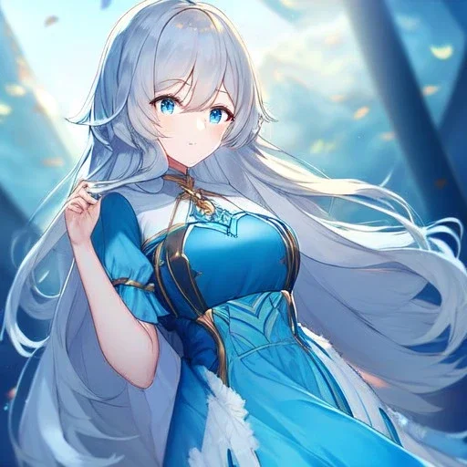 Clear focus, High resolution, Medium length fluffy hair, blue eyes, wearing a Lumine outfit, detailed hair, beautiful eyes