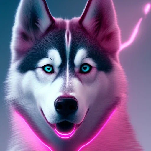 Husky, neon pink eyes, 8K, cinematic lighting, sharp focus, masterpiece, expert