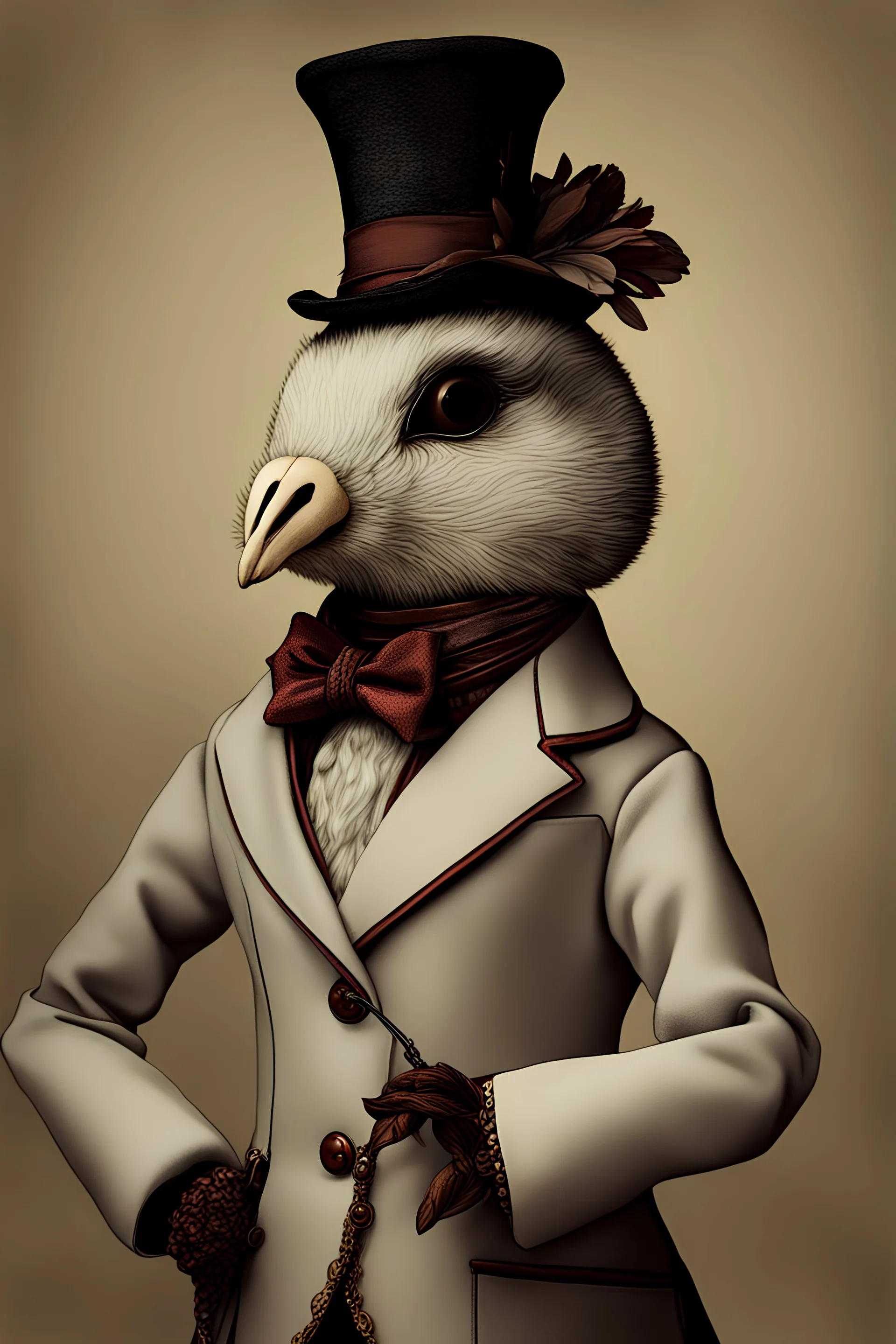 a close up of a stuffed animal wearing a costume, virginie ropars, anthropomorphic bird, elegant clothes, masked doctors, digital art of an elegant, highly photographic render, bohemian fashion, skeletal, rabbit, elaborately costumed, stiff necked, english style, by Maude Kaufman Eggemeyer, ebony rococo, new character, artisan