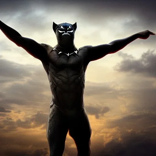 Fantasy, Nigeria rapper olamide badoo as black panther, heroic, award winning, insanely detailed, sunlit, realistic, ocean,acrylic paint, 8k resolution, hdr, trident