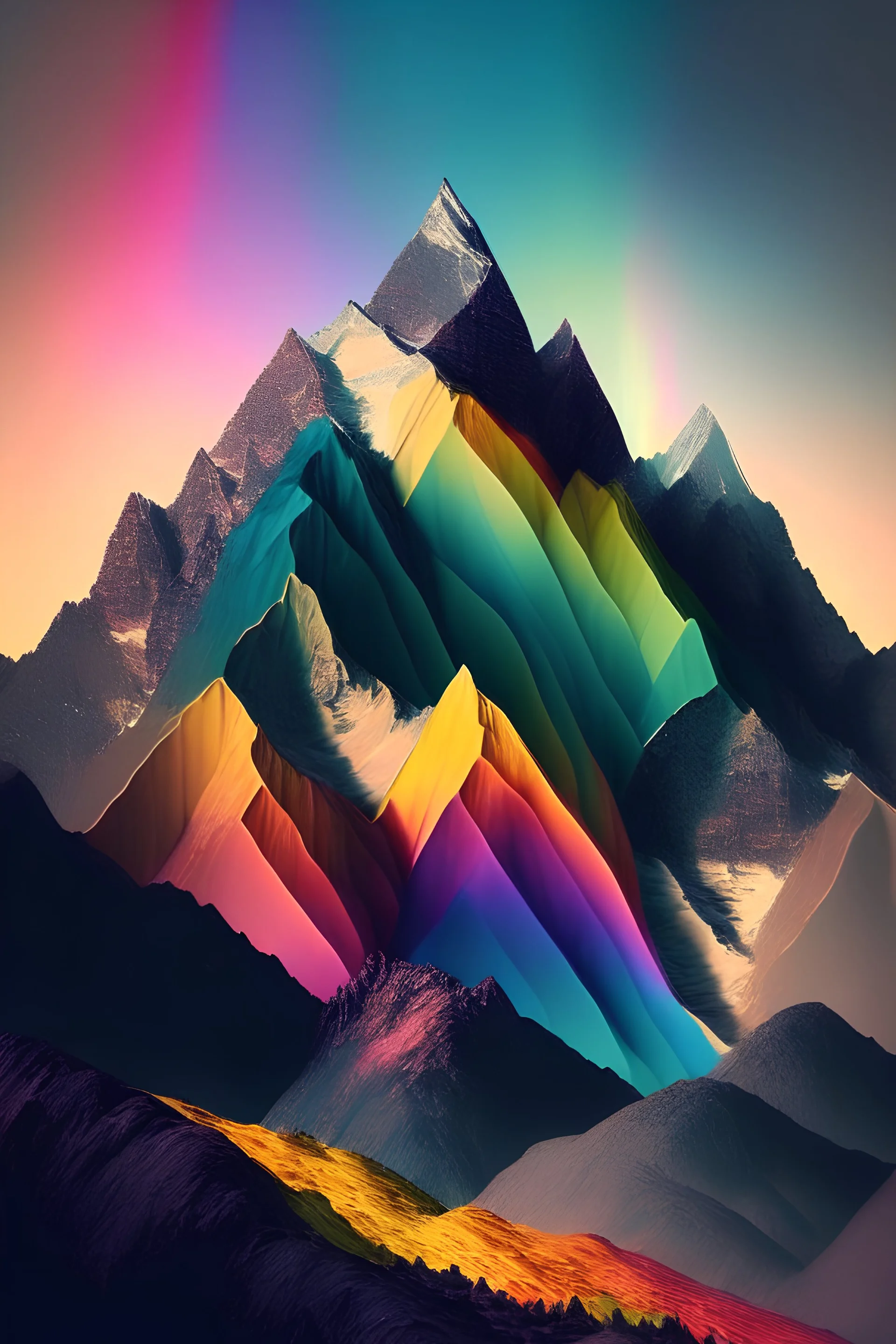 A mountain range made out of rainbows