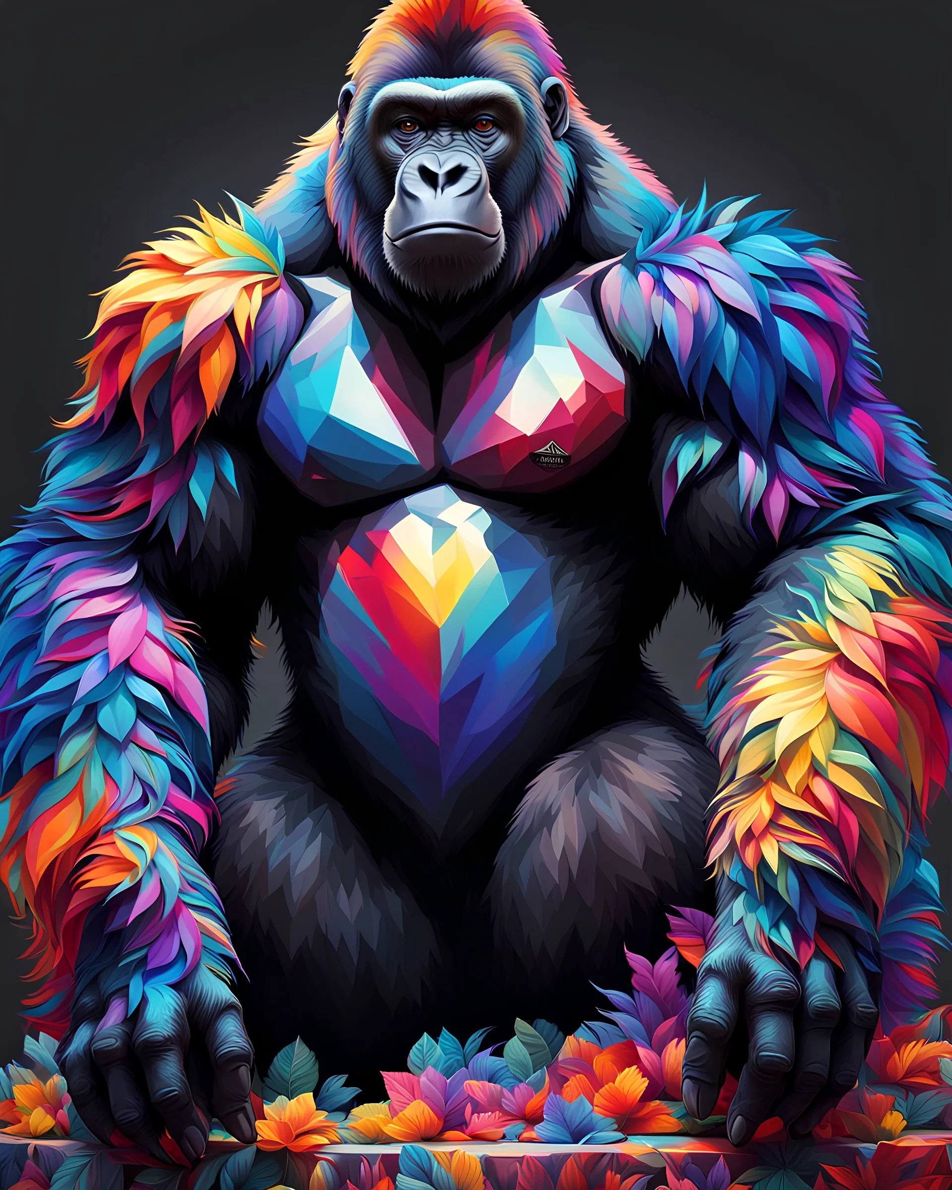 Full body Beautiful antropomorfico gorilla colorful art conceptual, amazing artwork, hyper detailed, ultra maximalist quality, 12k