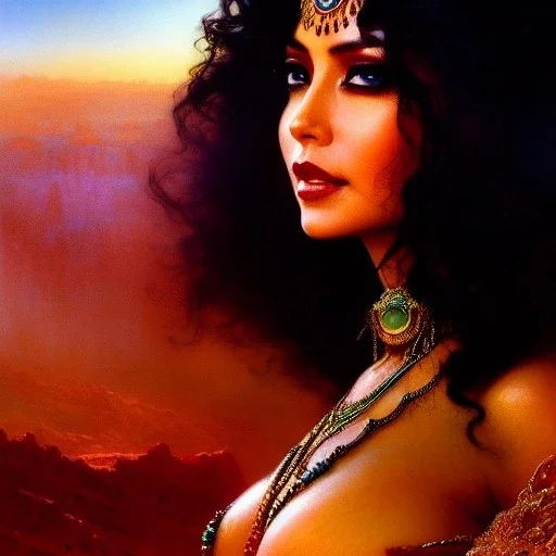 Drawing of beautiful face,busty Dejah Thoris,sweet stare,Mars,desert,minimal ancient armor, balanciaga fashion clothe painting by gaston bussiere, greg rutkowski, yoji shinkawa, yoshitaka amano, tsutomu nihei, donato giancola, tim hildebrandt, oil on canvas, cinematic composition, extreme detail,fit full head inside picture,16k