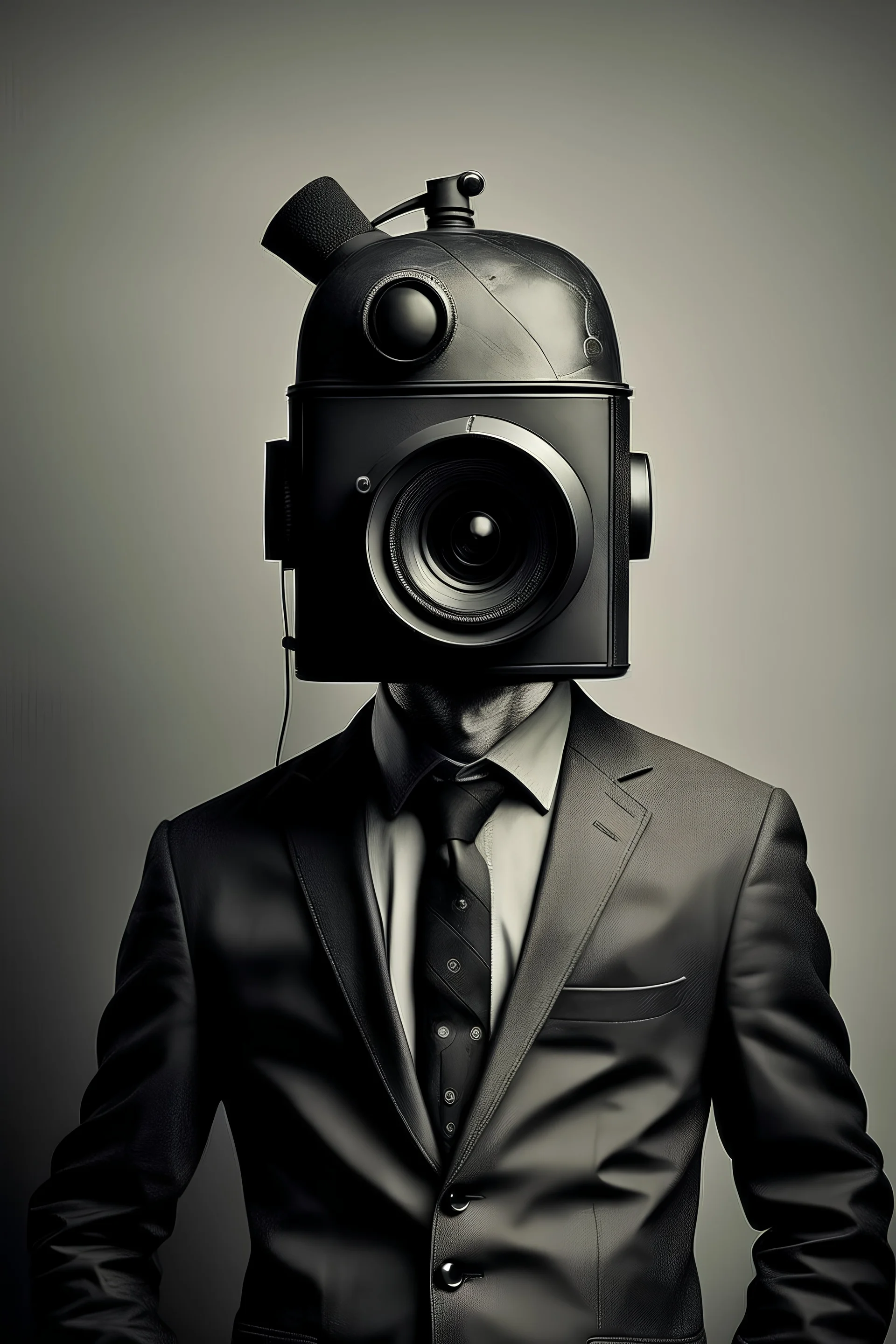 man with camera head