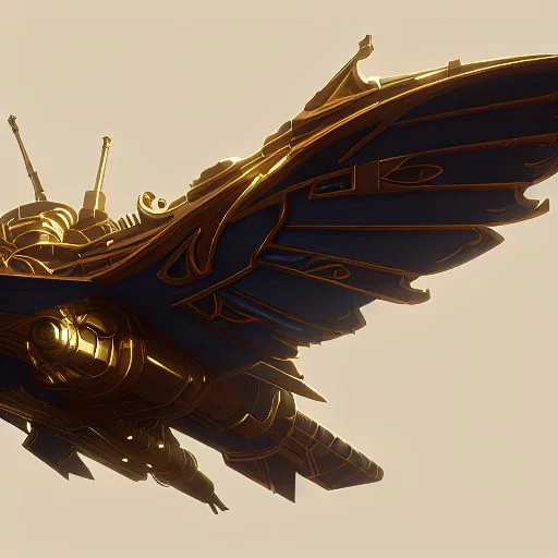 huge ornate spaceship made of brass and black stone flying through space