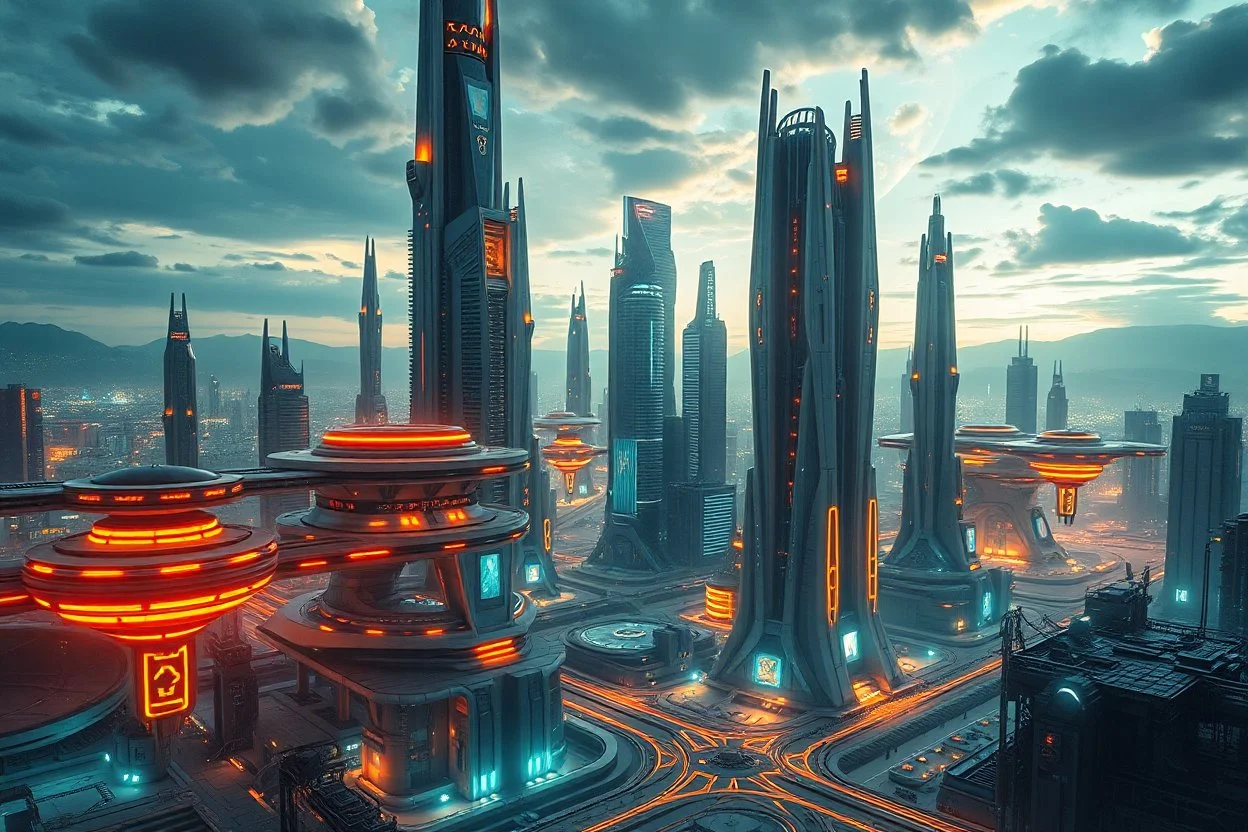 Ultra realistic photo of an advanced futuristic metropolis on an alien planet, sleek skyscrapers, anti-gravity transport systems, glowing energy networks, realistic sci-fi engineering, practical architecture, dramatic alien sky, cinematic atmosphere, highly detailed futuristic environment, HOF, full size, (((realism, realphoto, photography, professional photographer, captured with professional DSLR camera, 64k, photorealistic, ultra detailed, masterpiece)))