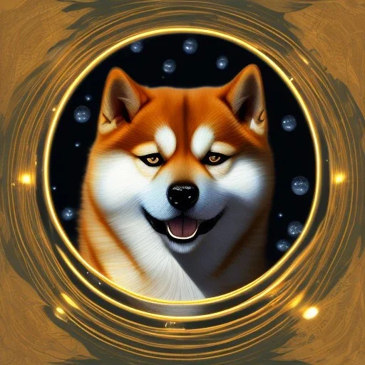 shiba inu swimming in a pool of heavenly orbs