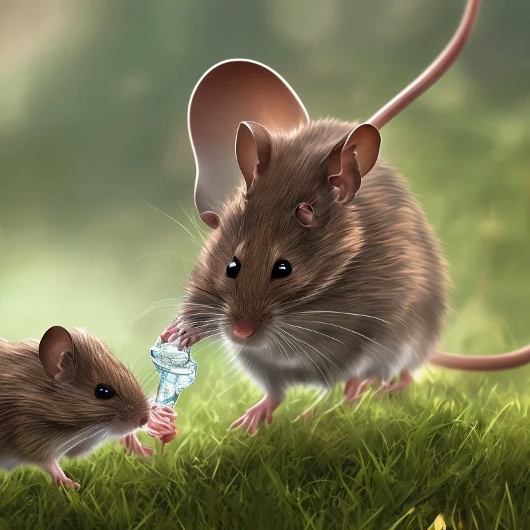  Field mouse drinking water, cartoon, dark, high definition, ultra 8 k,