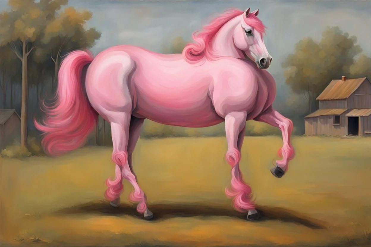 a pink horse like a 19th painting