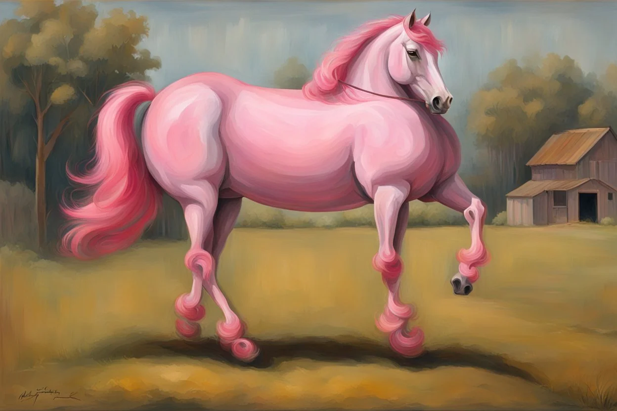 a pink horse like a 19th painting