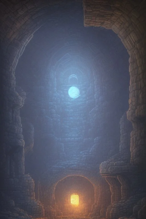abstract, Moon like lamp in a dwarven mine underground, dungeon