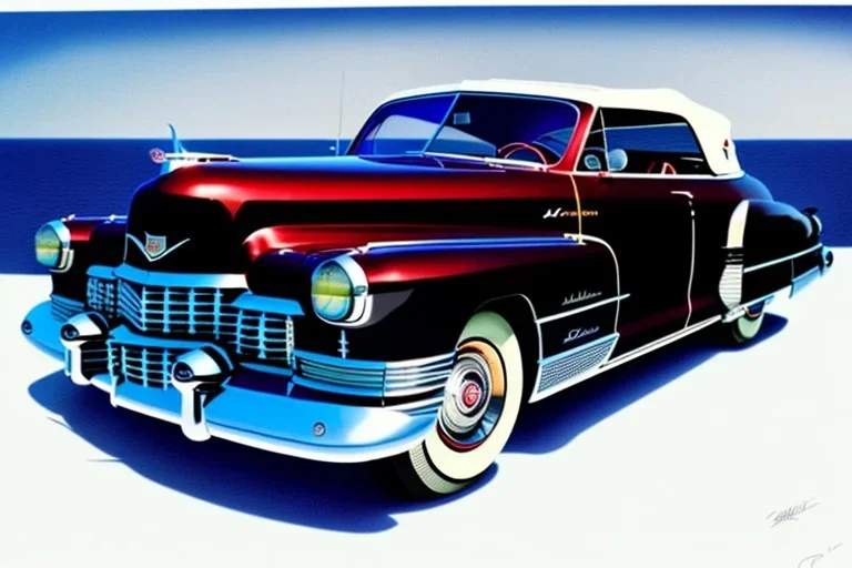 a true-to-life 1946 cadillac series 62 sedanette, centered, intricate, extreme detailed, photorealism, center view, city background, pivot on cadillac, pen and color marker painting by cheryl kelley