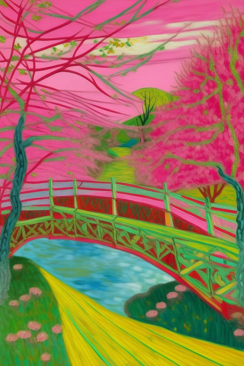 A pink mystical bridge painted by Vincent van Gogh