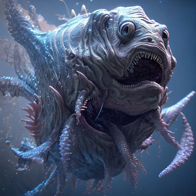 fluid ink angler fish creature, unreal engine 5, 8k resolution, photorealistic, ultra detailed