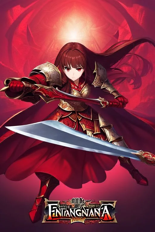 full body picture of a young woman with long brown hair, fantasy, dark, wearing black and red leather fantasy armor, evil, red eyes, smirk, confident, arrogant, anime, high resolution, hi res, detailed, intricate, fighting, warrior, detailed background