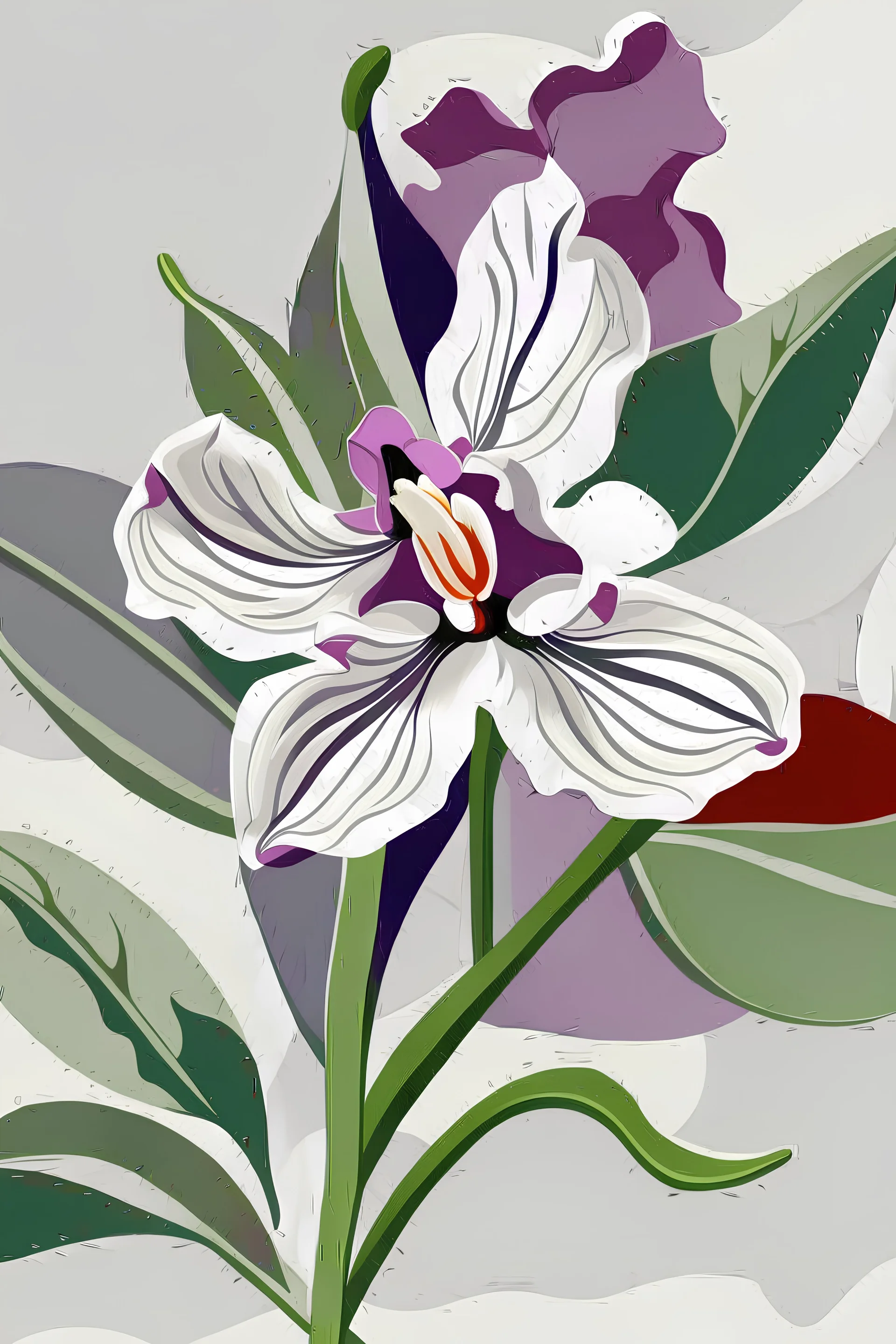 orchid flower in Matisse stile on an off-white and gray background