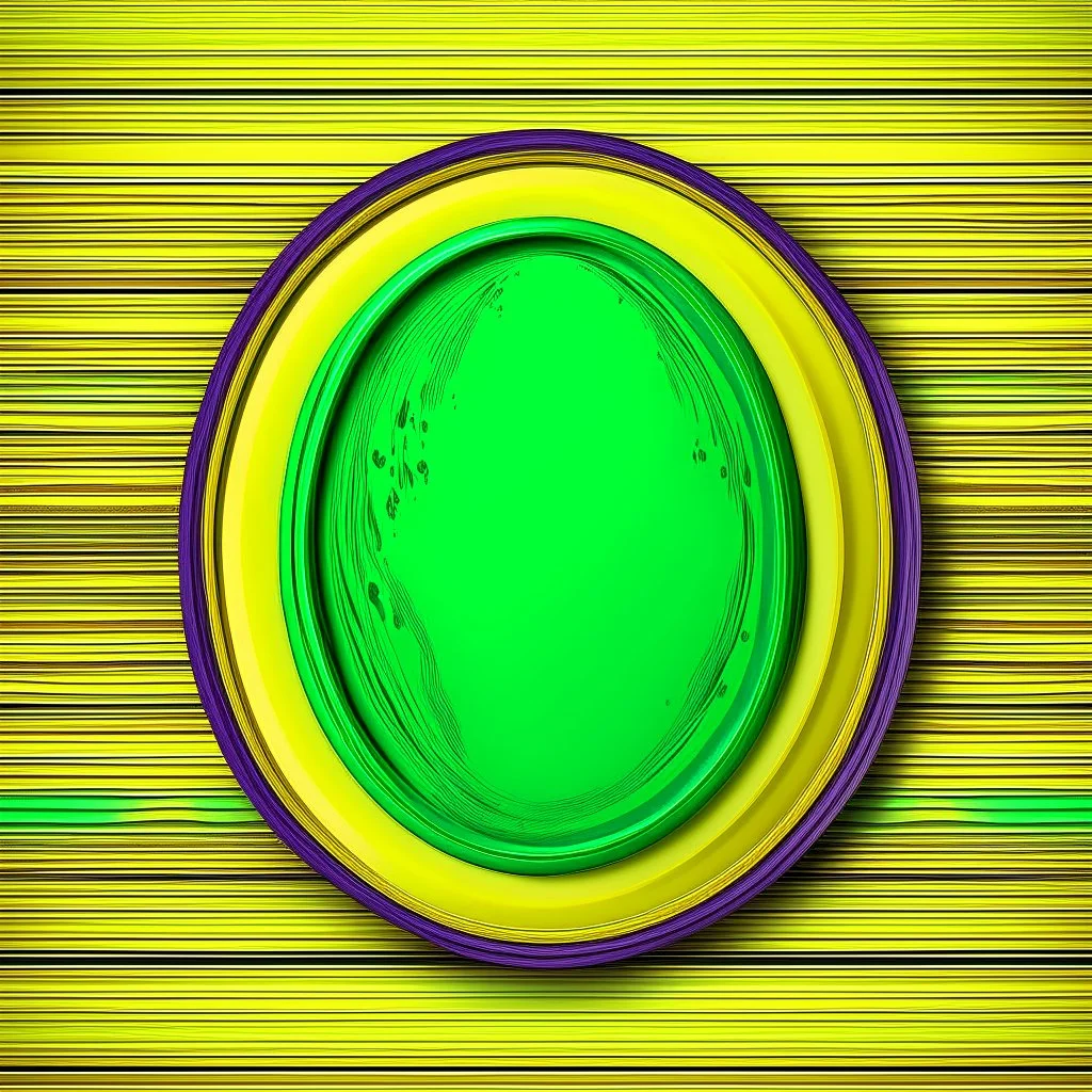 A simple oval wooden frame without decoration in the colors of Mardi Gras green, purple and yellow with a light background to remove