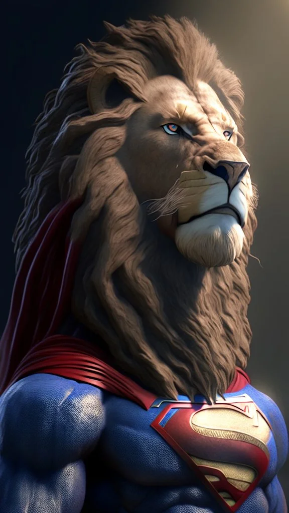 lion with head superman, ultra realistic, 4k, ultra detail, full body