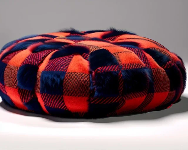 Red plaid slipper, fur rug