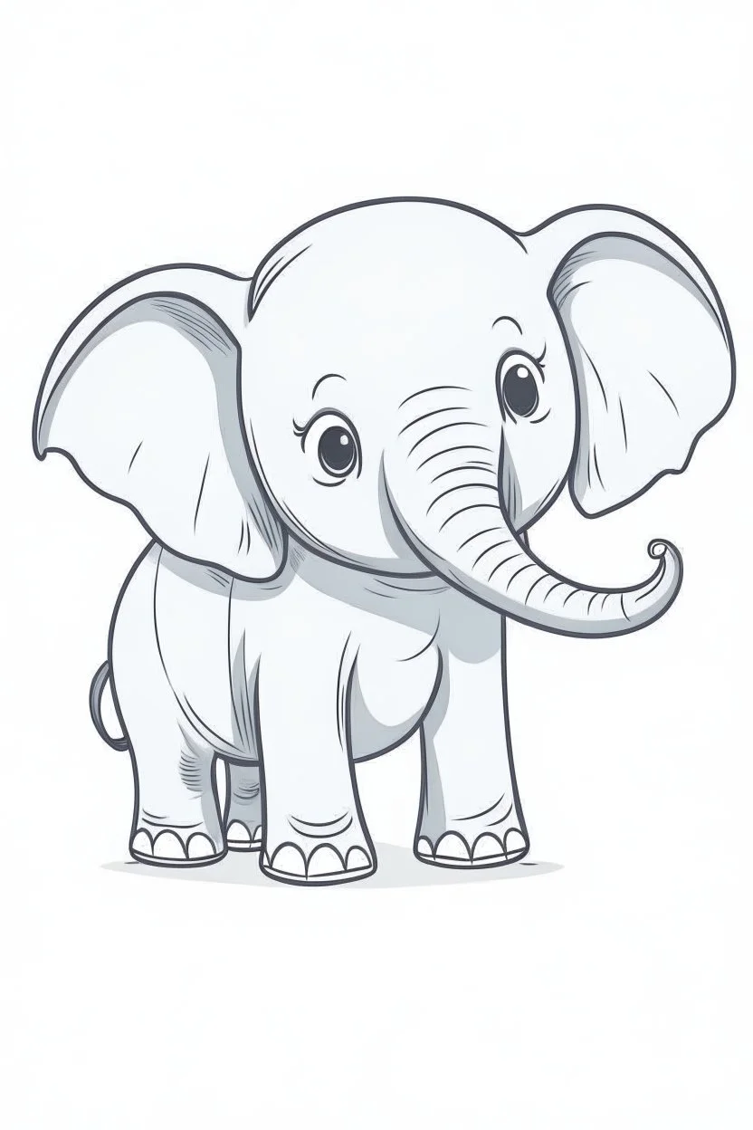 a simple of a cute elephant, in a drawing style, in the white backgraung