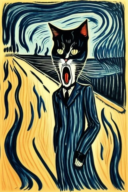 Cat. The scream Edvard Munch. Painting style of Edvard Munch