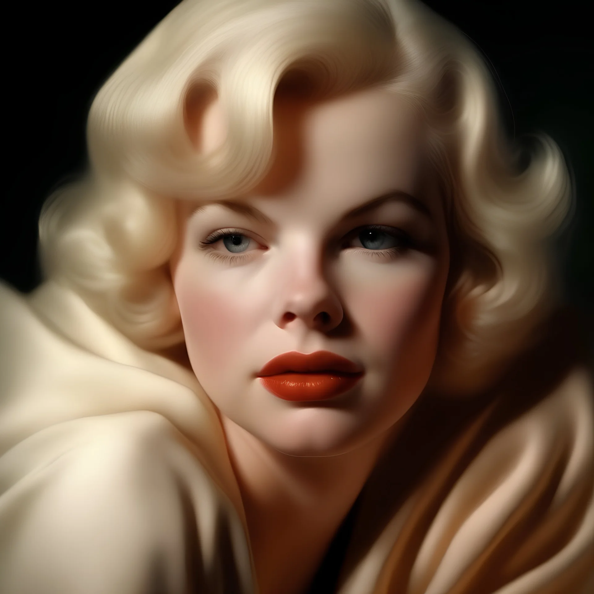 Hyper realistic, doll face, Carroll baker, dreaming
