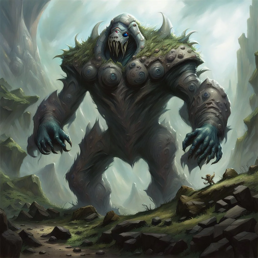 90's fantasy tcg art of an alien rock creature