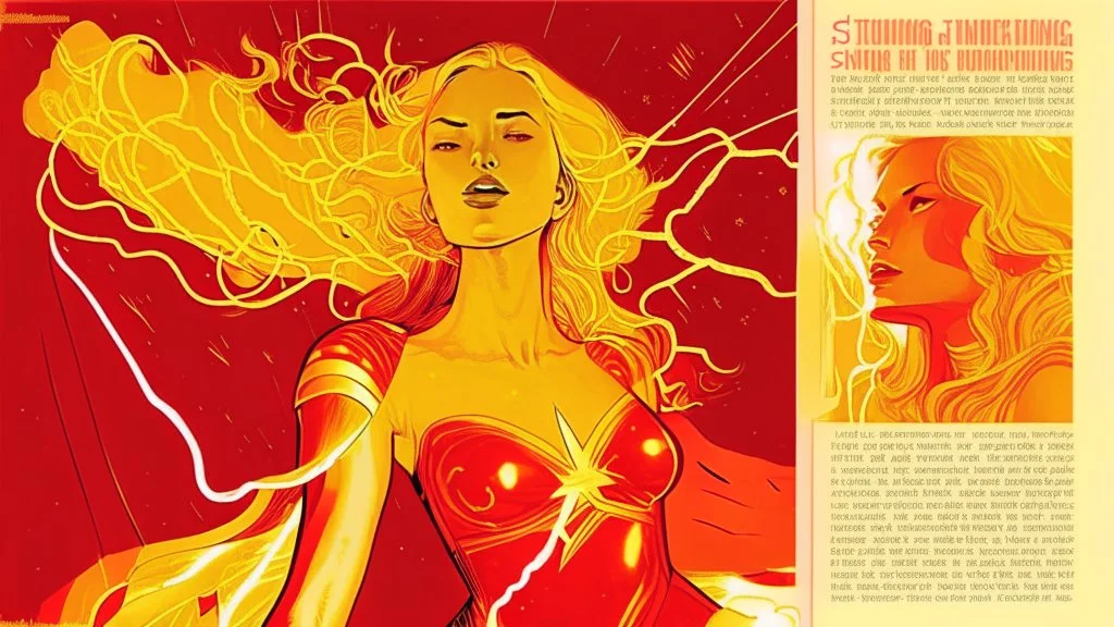 Text for a song about lightning space and beautiful golden, red women, text on a pages, understandable text