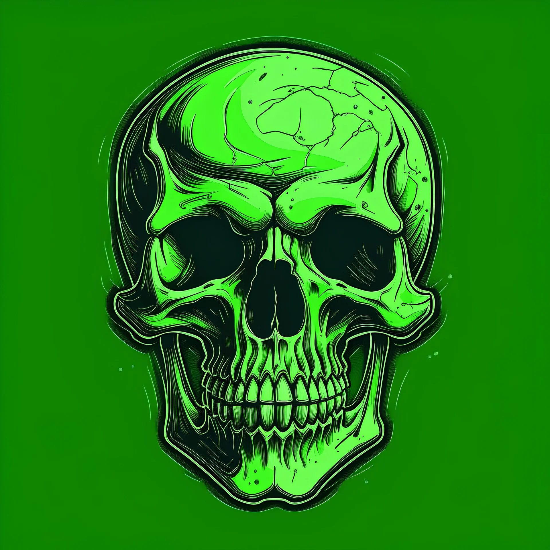 skull drawn with only green