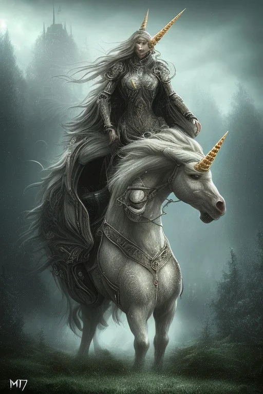 unicorn , dystopian surrealism, fantasy, hdr, demonic, dark art