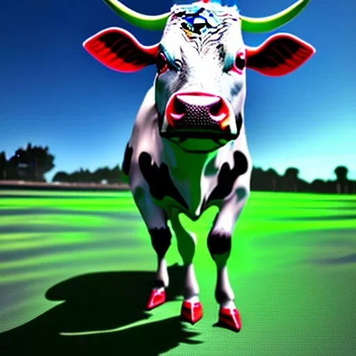 A cow wearing a pantsuit