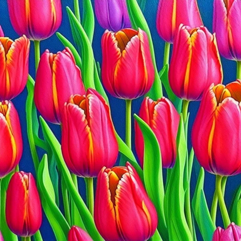 a detailed painting of Tulips, seamless pattern, oil on canvas, Figurative